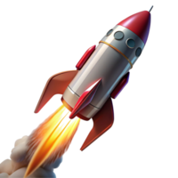 Retro Rocket Launching into Space - 3D Render png