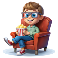 Happy Boy Enjoying Movie Night with Popcorn png