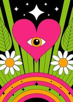 Psychedelic Retro Heart with All-Seeing Eye vector