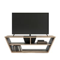 Sleek modern TV stand with built in shelves for media storage png