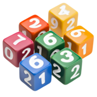 Vibrant number cubes for teaching counting and number recognition png