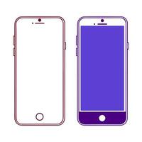 Two iphones with purple screens and one with a white screen vector