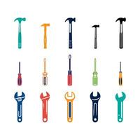 Set of essential hand tools colored icon. vector