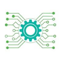 Gear merging icon with circuits. vector