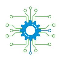 Colored gear with circuit lines. vector
