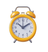 A cheerful yellow retro alarm clock shows the time Perfect for adding a touch of vintage style to your home decor or website. png