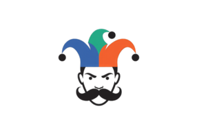 A striking logo featuring a jester face with a multicolored hat perfect for graphic design projects. png