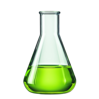A laboratory flask containing vibrant green liquid for experiments. png