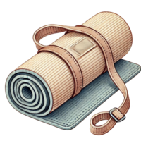 A rolled yoga mat with a strap ready for practice and relaxation. Watercolor clipart cartoon png