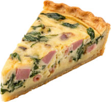Delectable Spinach and Bacon Quiche with Flaky Crust and Melted Cheese png