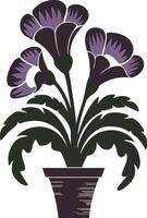 A silhouette illustration of a unique flower plant with a flower pot on a white background. vector