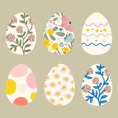 Easter eggs with abstract flowers for print, greeting cards, sticker