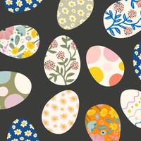Happy Easter. Cute pattern with Easter eggs with abstract flowers for print, greeting cards. Spring holiday. illustration on a black background vector