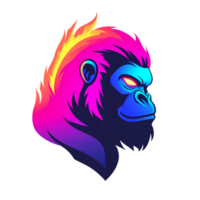 a colorful gorilla head with flames on it png