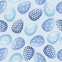 Seamless pattern with colorful Easter eggs. Blue eggs on a blue background. Easter decorations. vector