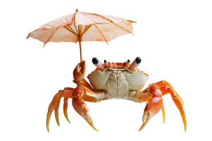 Cute crab holding tiny umbrella at beach location png
