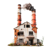 Abandoned factory front view isolated setting industrial png
