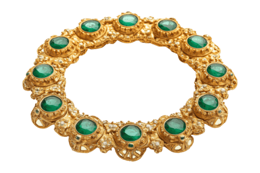 Elegant gold necklace with green stones jewelry showcase png