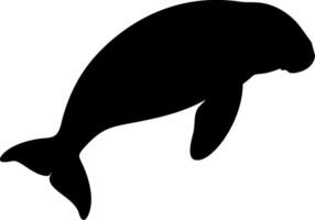Gentle Manatee Silhouette Floating in Ocean Minimal Design vector