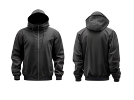 Black Hooded Jacket Mockup Front and Back Views with Transparent Background png