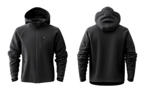 Black Jacket Mockup Front and Back Views on Transparent Background png