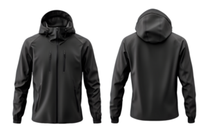 Black Hooded Softshell Jacket Mockup Front and Back Views png