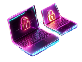 Neon Laptops Displaying Padlock Digital Security and Privacy png