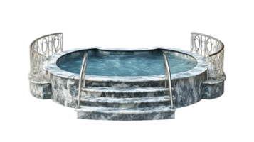 Oval Stone Pool with Ornate Railings and Steps png