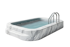White Marble Rectangular Pool with Clear Water and Stainless Steel Ladder png