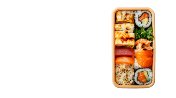 Assorted Sushi and Rice Bento Box on Transparent Background png