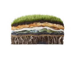 Cross Section of Soil Layers with Grass and Roots on Transparent Background png