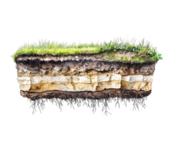 Detailed Soil Cross Section with Grass and Roots on Transparent Background png