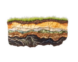 Detailed Soil Layer Cross Section with Grass and Roots png