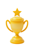 Golden Trophy with Star 3D Render on Transparent Background png