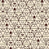 Expressive faces pattern in triangles, abstract design in brown and beige tones vector