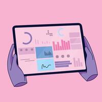 illustration of technological hands holding a tablet with technology and big data concept vector