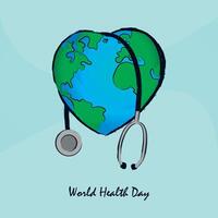 illustration of heart shaped planet with stethoscope vector