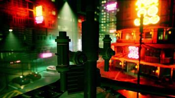 A view of a city at night from a window video