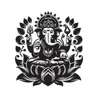 Black Silhouette of Lord Ganesha Editable Design with Transparent Background vector