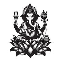 Editable Black Ganesh Silhouette Transparent Background Included vector