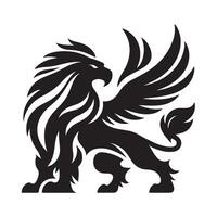 Mythical Griffin Silhouette Black Art on Transparent Background vector