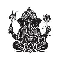 Lord Ganesh Art Black Silhouette with Transparent Background vector