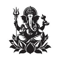 Black Silhouette of Lord Ganesh Editable with Transparent Background vector