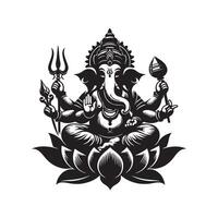 Ganesh Silhouette Illustration Black Design with Transparent Background vector