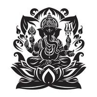 Lord Ganesha Silhouette High Contrast Black Design on Transparent Background vector
