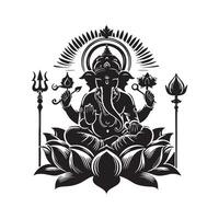 Lord Ganesh Silhouette Design Black Art on Transparent Background vector