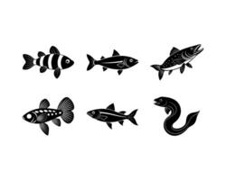 Different type of fish silhouette set vector