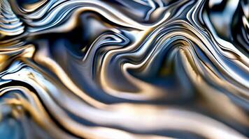 Slow motion of shiny metallic waves flowing over each other, capturing reflections and light in intricate patterns. Abstract silver background. video