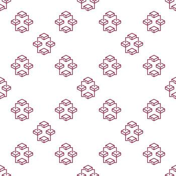 Blockchain thin line seamless pattern. Four Blocks linear background vector