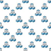 Three Connected Blocks - Blockchain Technology blue seamless pattern vector